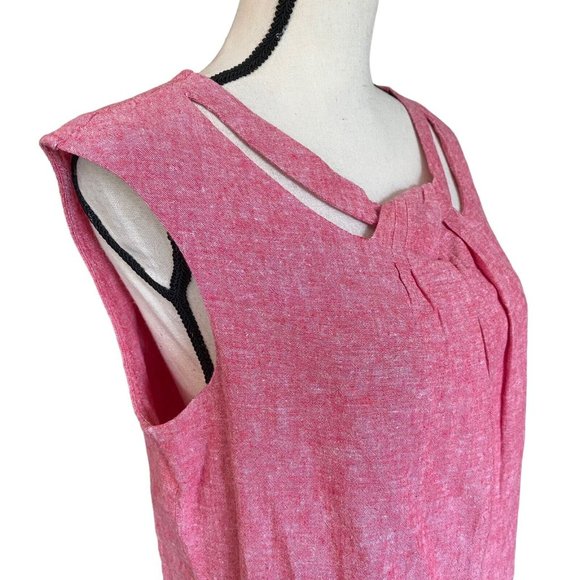 Linea Donna Linen Blend Sleeveless Knot Neckline Pink Pleated Blouse Top Size L - Picture 4 of 10